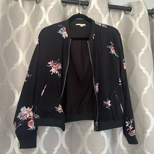 Black Floral Bomber Jacket